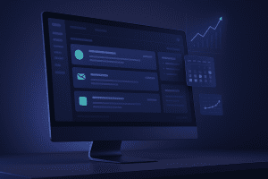 Pantalla de ordenador mostrando bandeja de entrada con métricas y calendario, ilustrando buenas prácticas para prospectar en frío de manera profesional.