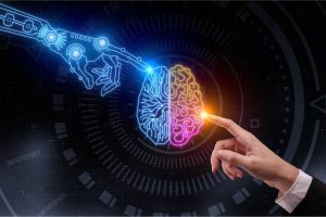 Conexión entre inteligencia artificial y mente humana, simbolizando cómo la IA potencia la estrategia y el análisis en el marketing B2B.